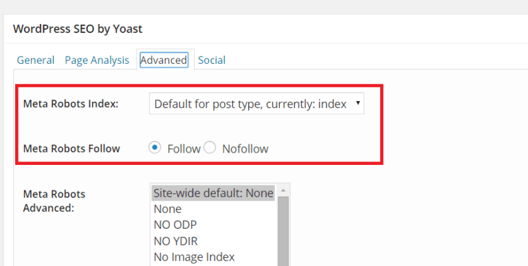 SEO Index Follow Page Options