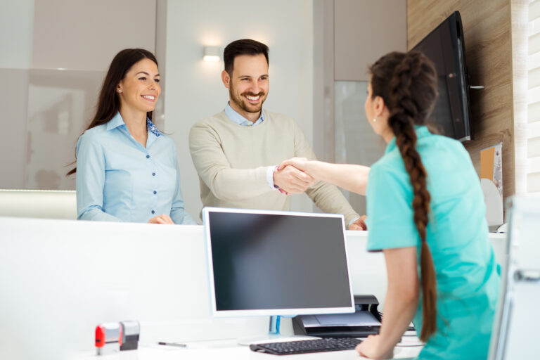 Patients consulting the dentist at dental clinic